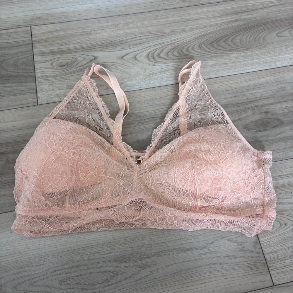 Pearl by Venus Peach Pink Floral Lace Bralette Adjustable Straps XXL Lingerie‎